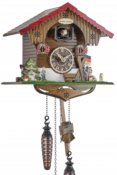 Engstler-Kuckucksuhr-Heidihaus-mit-Flagge-Quarz-Uhrwerk-25cm-3703-Q