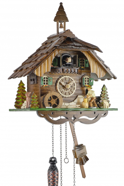 Engstler-Kuckucksuhr-Holzhacker-Schwarzwaldhaus-Quarz-Uhrwerk-25cm-4441-QM