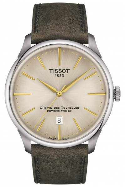 TISSOT -Chemin des Tourelles Powermatic 80 Herrenuhr Gr�nbraun Automatik Saphirglas 42mm- T139.407.16.261.00