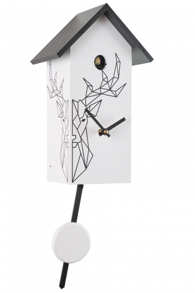 Engstler-Kuckucksuhr-modern-wei--Hirsch-Echtholz-Quarz-Uhrwerk-29cm-360-32-Q