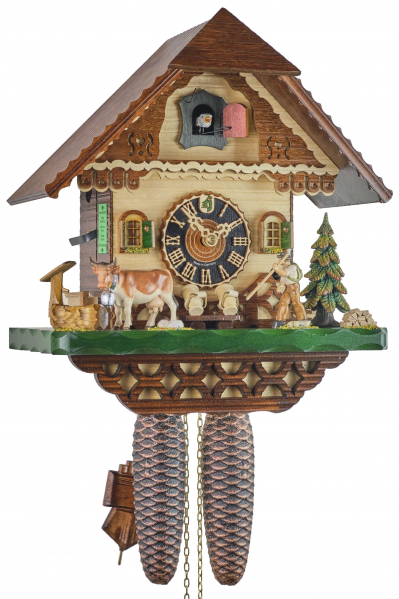 Hoenes-Kuckucksuhr-Schwarzwaldhaus-mit-Wanderer-8-Tage-Laufwerk-32cm-8240