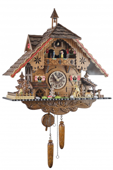 Engstler-Kuckucksuhr-Holzhacker-Quarzwerk-mit-Musik-55cm-3861-QMT