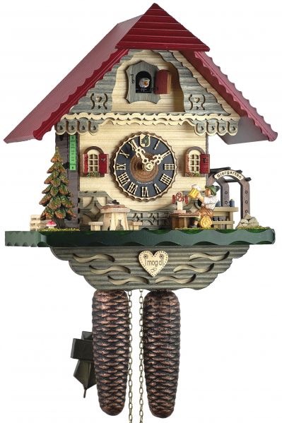 Hoenes-Kuckucksuhr-Haus-mit-rotem-Dach-Biertrinker-32cm-8264