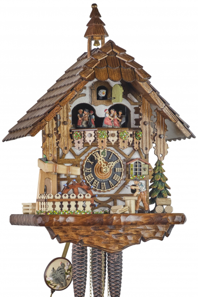 Hoenes-Kuckucksuhr-1-Tag-Laufwerk-mit-Musik-Haus-Holzhacker-41cm-6218T