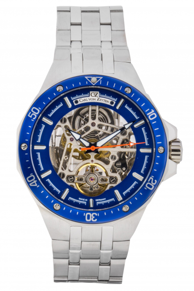 Carl-von-Zeyten-Urberg-Herrenuhr-Silber-Blau-Skelettuhrwerk-Saphirglas-Automatik-46mm-CVZ0094BLMS