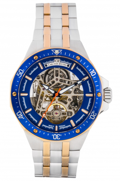 Carl-von-Zeyten-Urberg-Herrenuhr-Bicolor-Blau-Skelettuhrwerk-Saphirglas-Automatik-46mm-CVZ0094BLRM