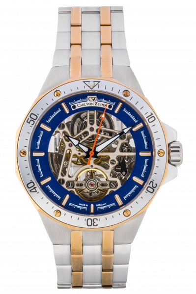 Carl-von-Zeyten-Urberg-Herrenuhr-Bicolor-Blau-Skelettuhrwerk-Saphirglas-Automatik-46mm-CVZ0094RBLM