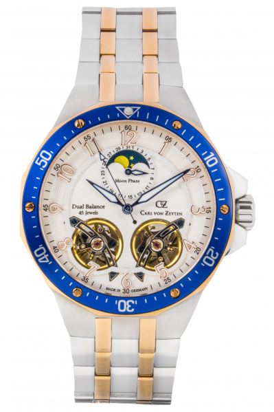 Carl-von-Zeyten-Kirchzarten-Herrenuhr-Bicolor-Wei--Mondphase-Saphirglas-Automatik-46mm-CVZ0093RWHM
