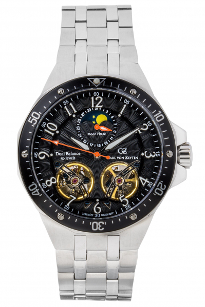 Carl-von-Zeyten-Kirchzarten-Herrenuhr-Silber-Schwarz-Mondphase-Saphirglas-Automatik-46mm-CVZ0093BKMS