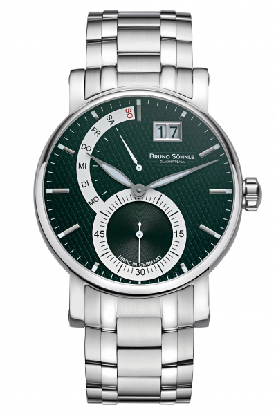Bruno-Soehnle-Pesaro-II-Herrenuhr-Silber-Gruen-Datum-Saphirglas-Quarz-43mm-17-13073-482