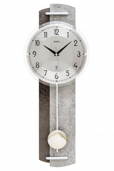 AMS-AMS-Funk-Pendelwanduhr-Holz-Steinstruktur-59cm-5331