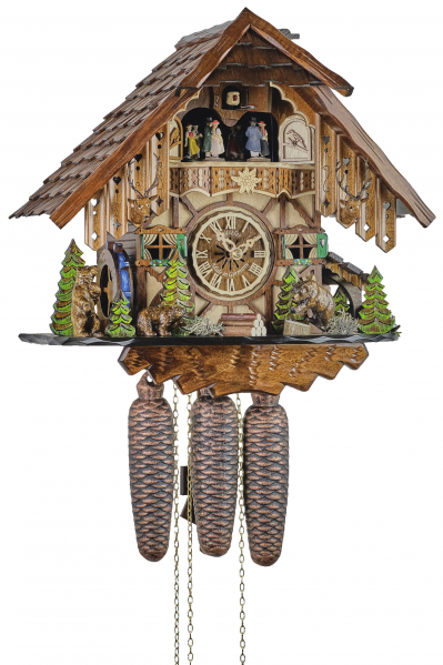 Engstler-Kuckucksuhr-Schwarzwaldhaus-Baeren-8-Tage-Laufwerk-Musik-36cm-48713-8-MT