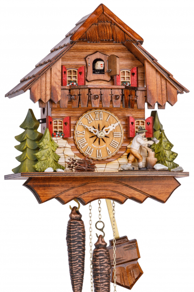 Hekas-Kuckucksuhr-1-Tag-Laufwerk-Haus-Holzhacker-26cm-1633-EX-KF