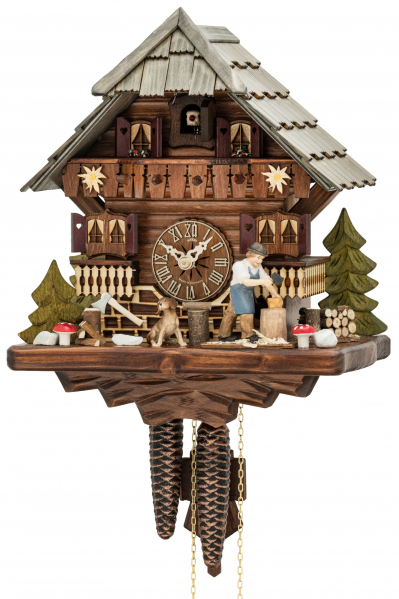 Hekas-Kuckucksuhr-1-Tag-Laufwerk-Haus-Holzhacker-31cm-1697-EX