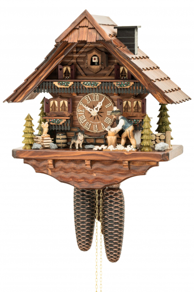 Hekas-Kuckucksuhr-8-Tage-Laufwerk-Haus-Holzhacker-34cm-896-EX