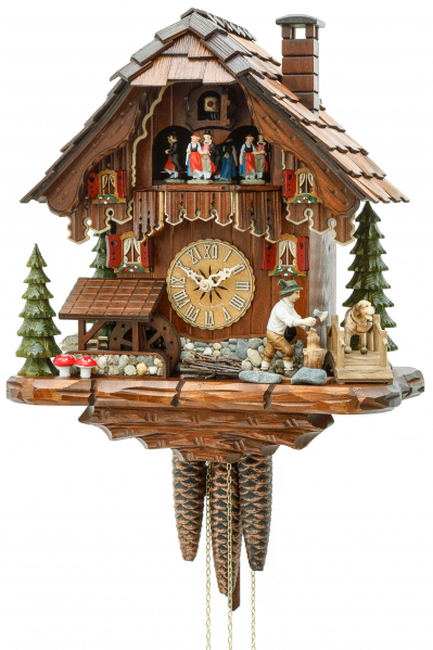 Hekas-Kuckucksuhr-1-Tag-Laufwerk-Musik-Haus-Holzhacker-32cm-3714-EX