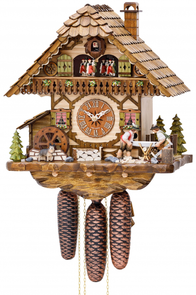 Hekas-Kuckucksuhr-8-Tage-Laufwerk-Musik-Haus-Holzsaeger-38cm-3752-8-EX