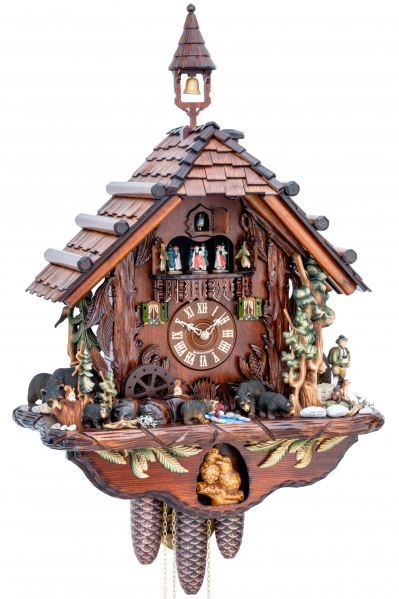 Hekas-Kuckucksuhr-8-Tage-Laufwerk-Musik-Haus-Baeren-68cm-3776-8-EX