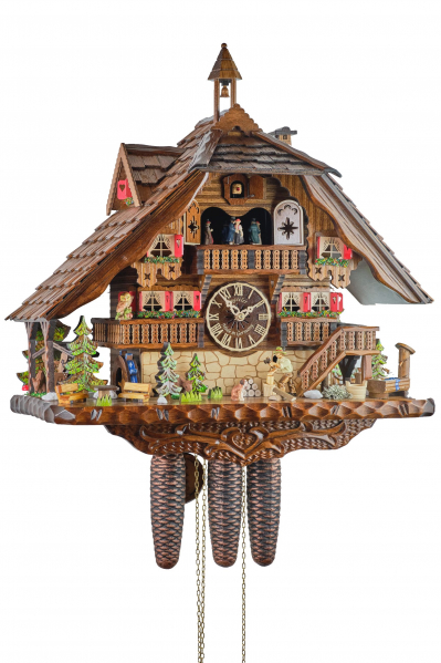 Engstler-Kuckucksuhr-8-Tage-Laufwerk-Musik-Holzhacker-Haus-54cm-4891-8-MT