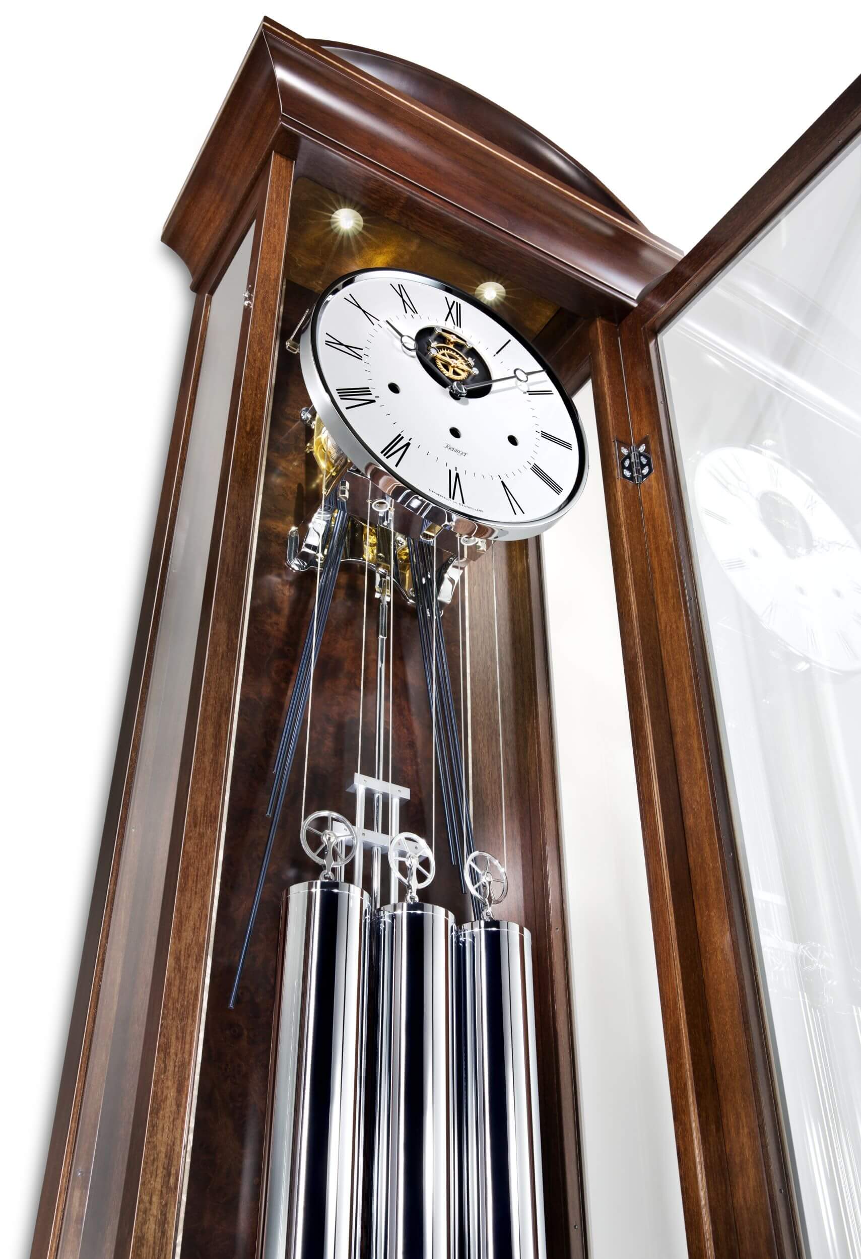 Kieninger -Long pendulum clock grandfather clock dark walnut Westminster mechanical 208cm- 0142-22-01