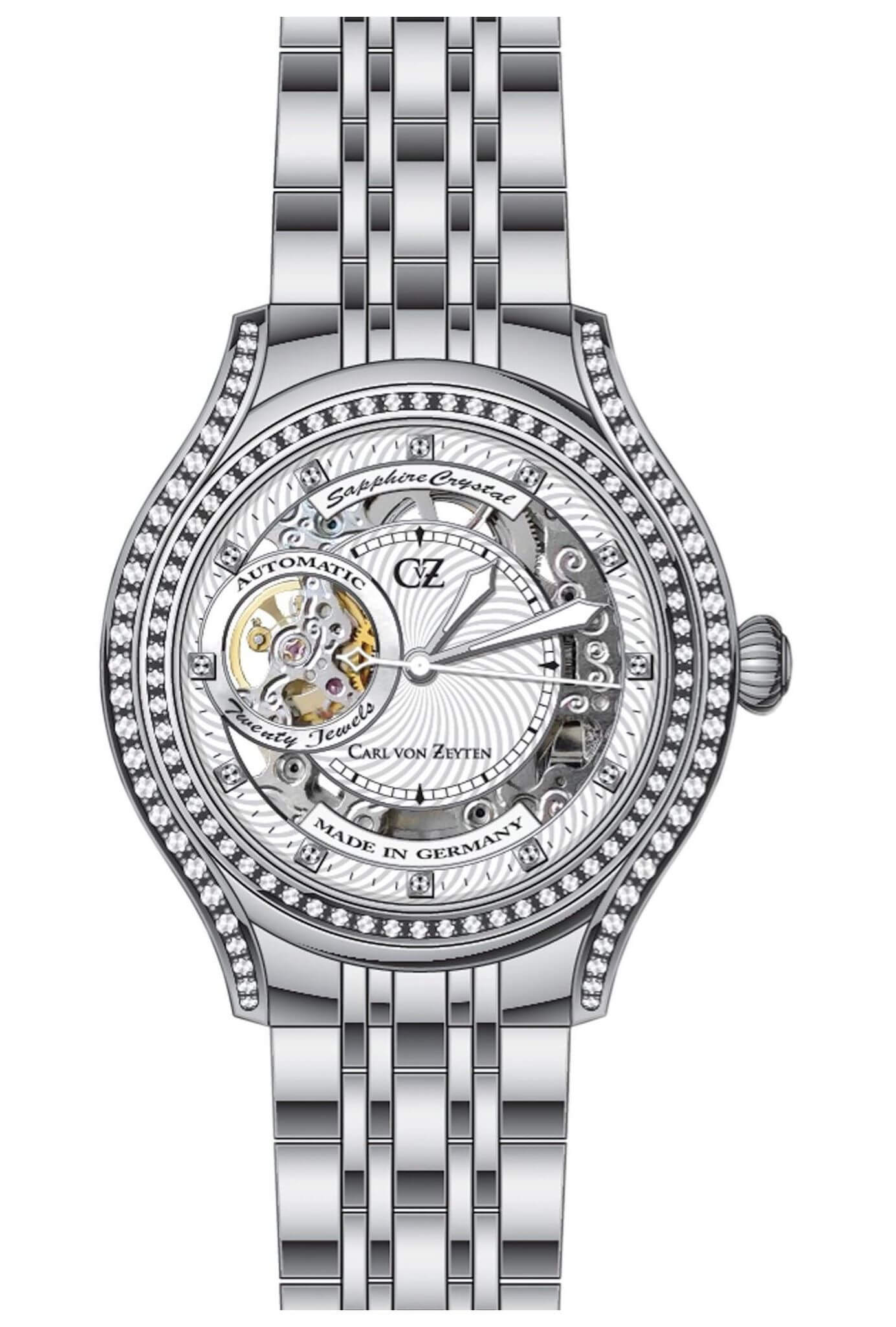 Carl von Zeyten -Seewald Damenuhr Silber Offene Unruh Saphirglas Automatik 38mm- CVZ0069WHMS