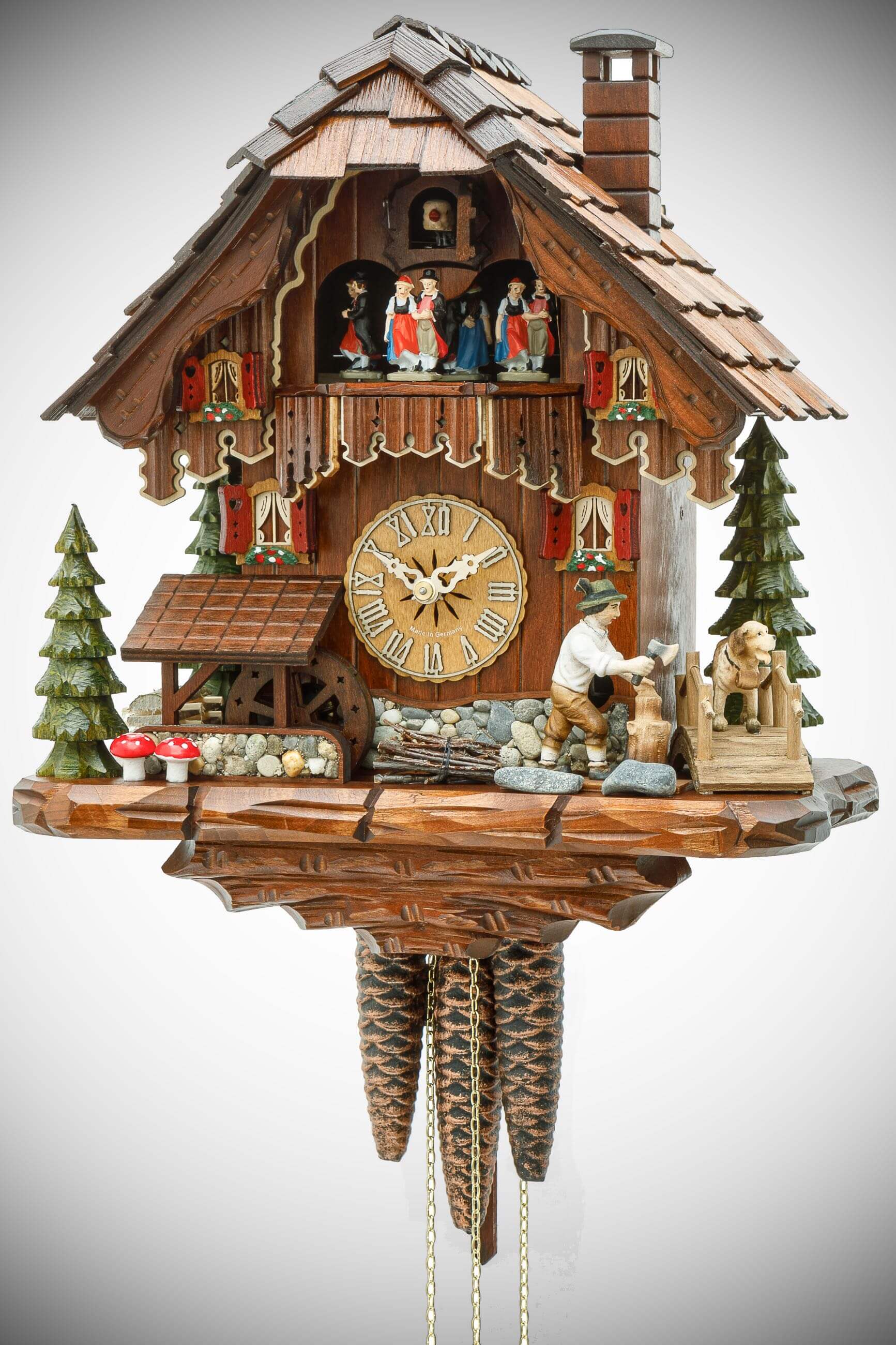 Hekas -Kuckucksuhr 1-Tag Laufwerk Musik Haus Holzhacker 32cm- 3714 EX