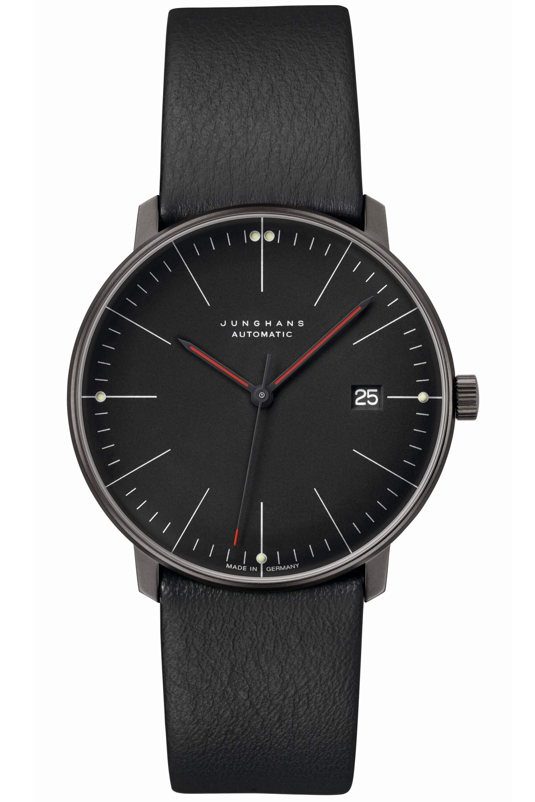 Junghans -max bill automatic Bauhaus men's watch black sapphire crystal 38mm- 027/4308.02
