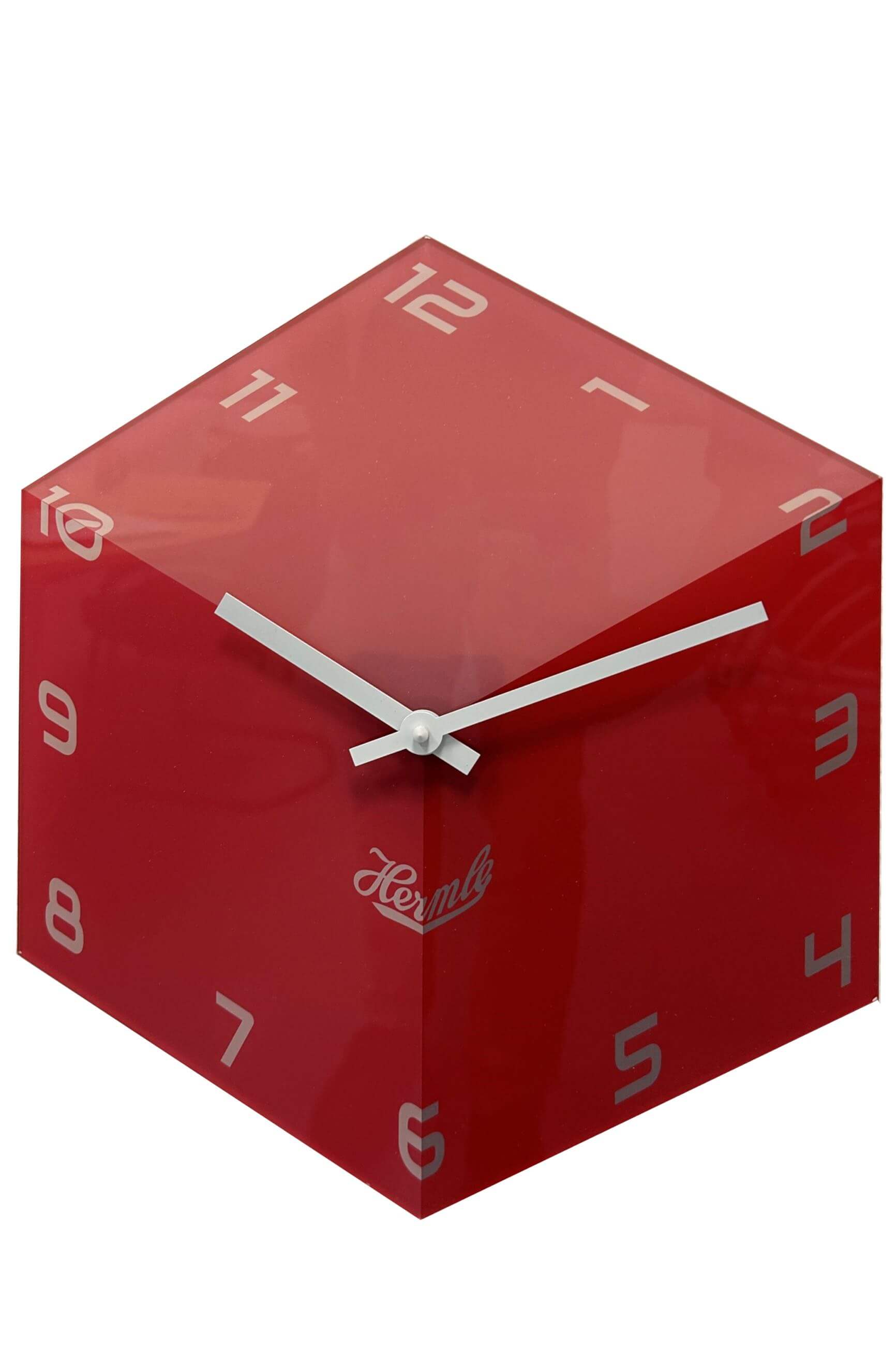 Hermle -Six-corner clock 3D cube red quartz 35cm- 30107-362100