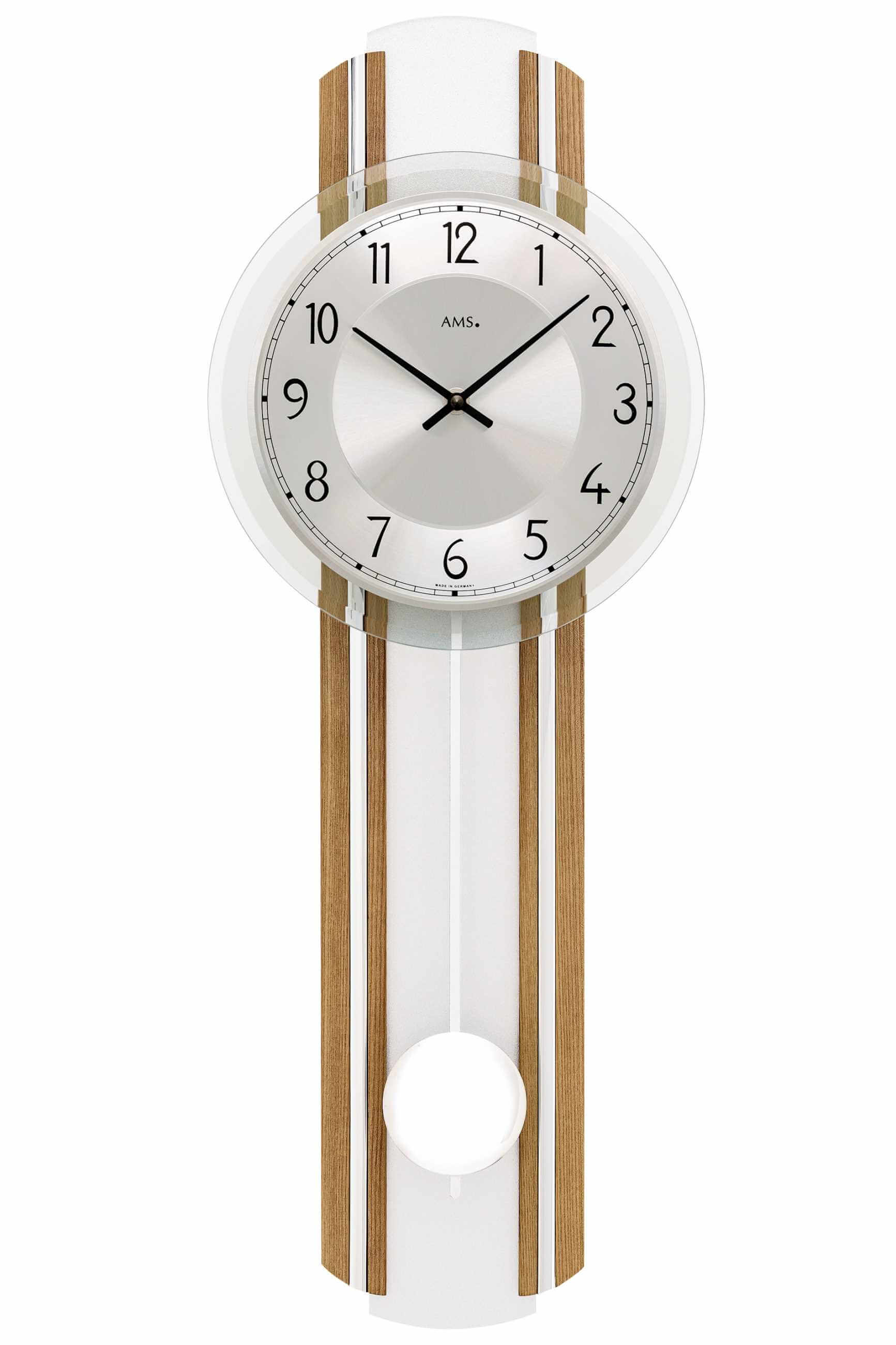 AMS -Pendeluhr Eiche Silber Quarz 64cm- 7475