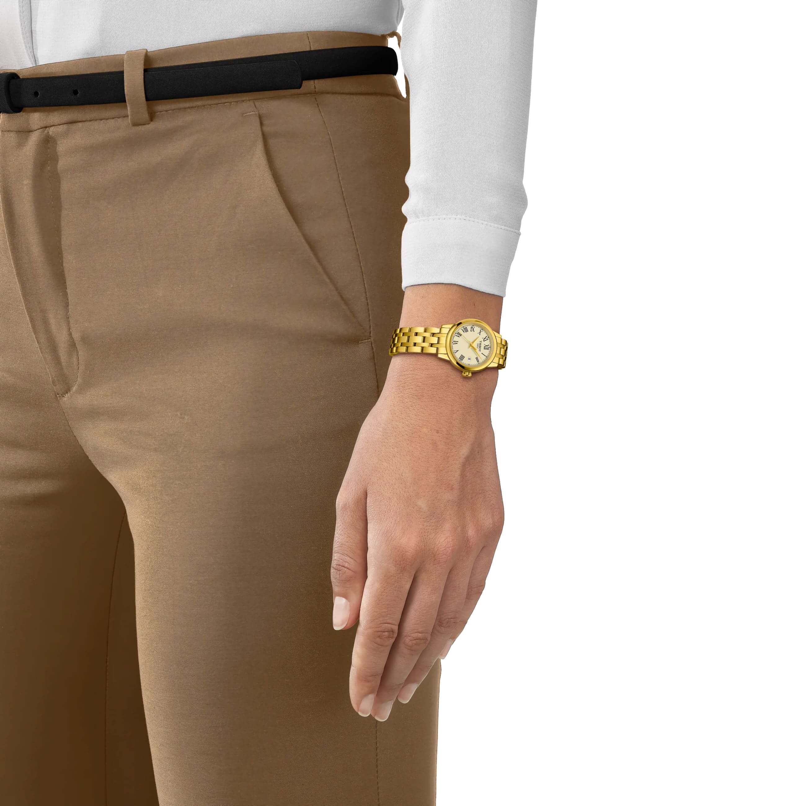 TISSOT -Classic Dream Damenuhr Gold Elfenbein Datum Saphirglas Quarz 28mm- T129.210.33.263.00