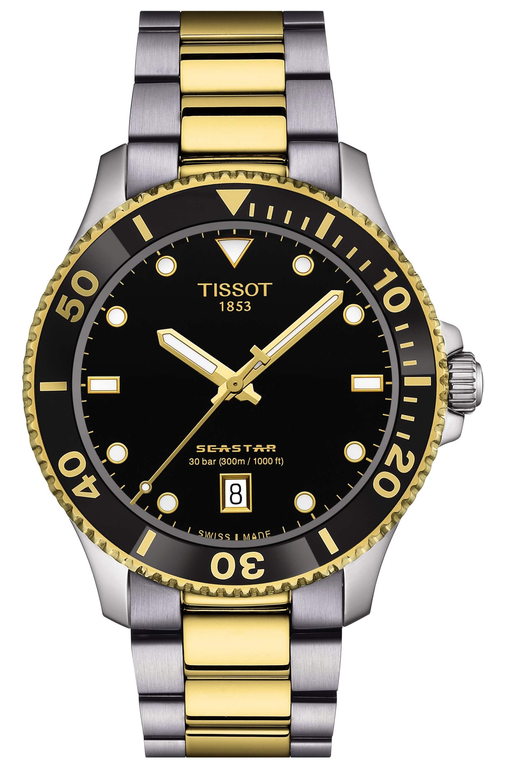 TISSOT -Seastar 1000 Men's Watch Bicolour Black Quartz Date Sapphire Crystal 40mm- T120.410.22.051.00