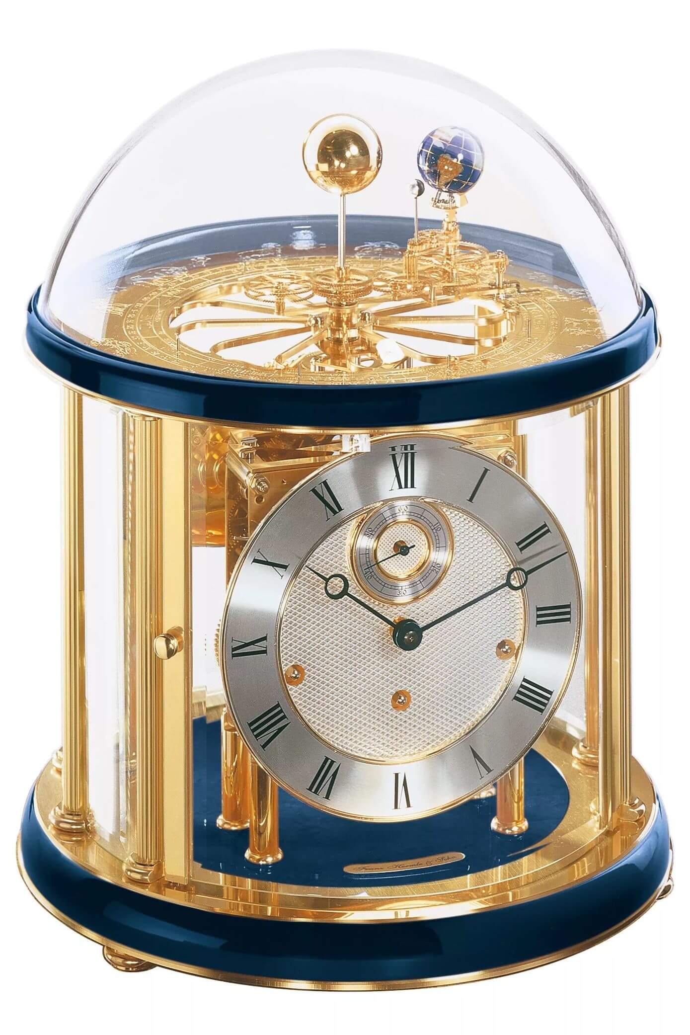 Hermle -Tellurium Messing Blau 8-Tage Laufwerk 35cm- 22805-V30352