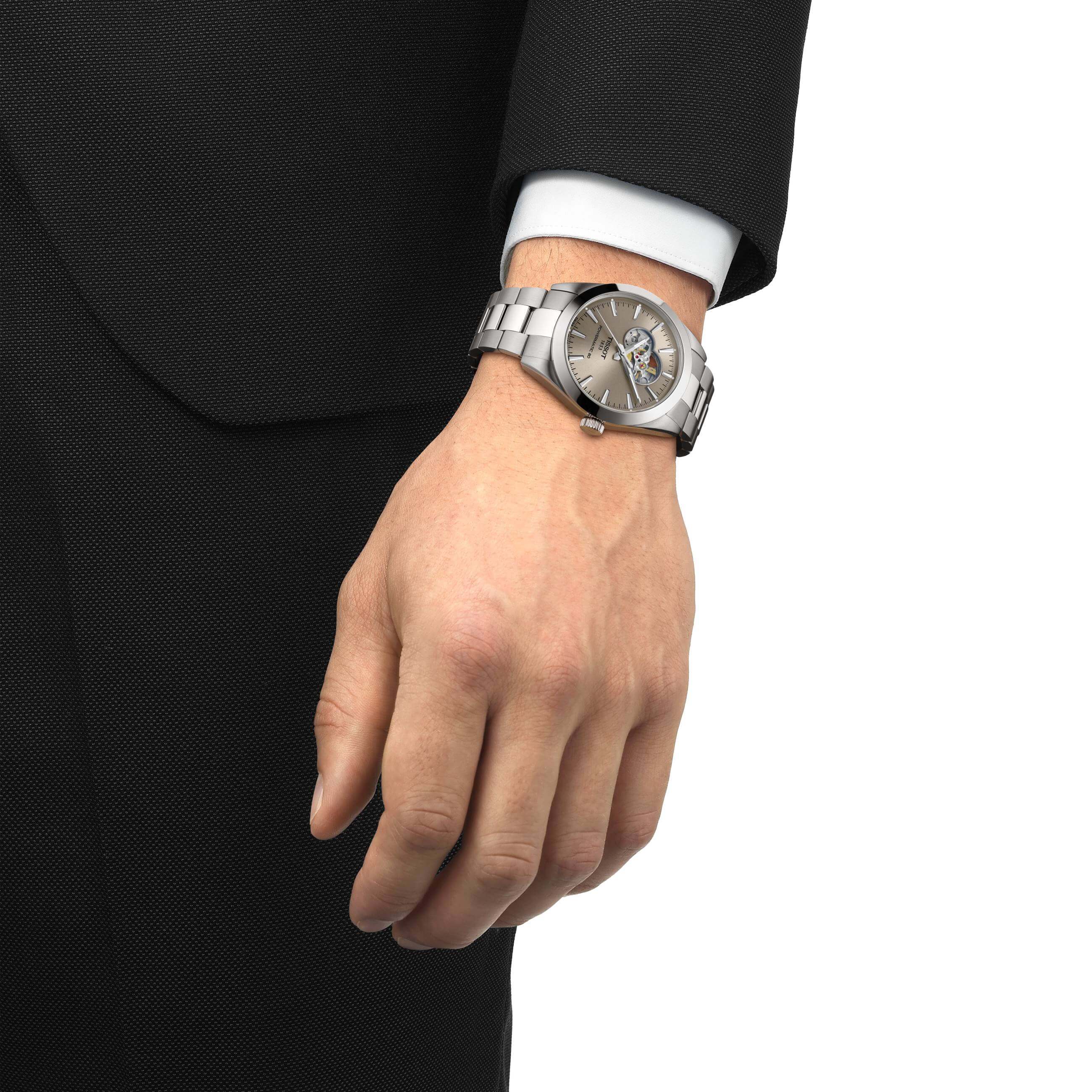 TISSOT -Gentleman Powermatic 80 Open Heart Herrenuhr Silber Rhodium Automatik 40mm- T127.407.11.081.00