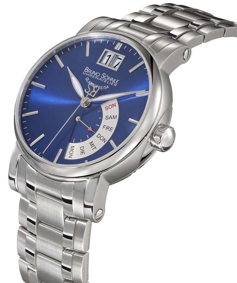 Bruno Söhnle -Pesaro I Herrenuhr Silber Blau Datum Quarz 43mm- 17-13073-342