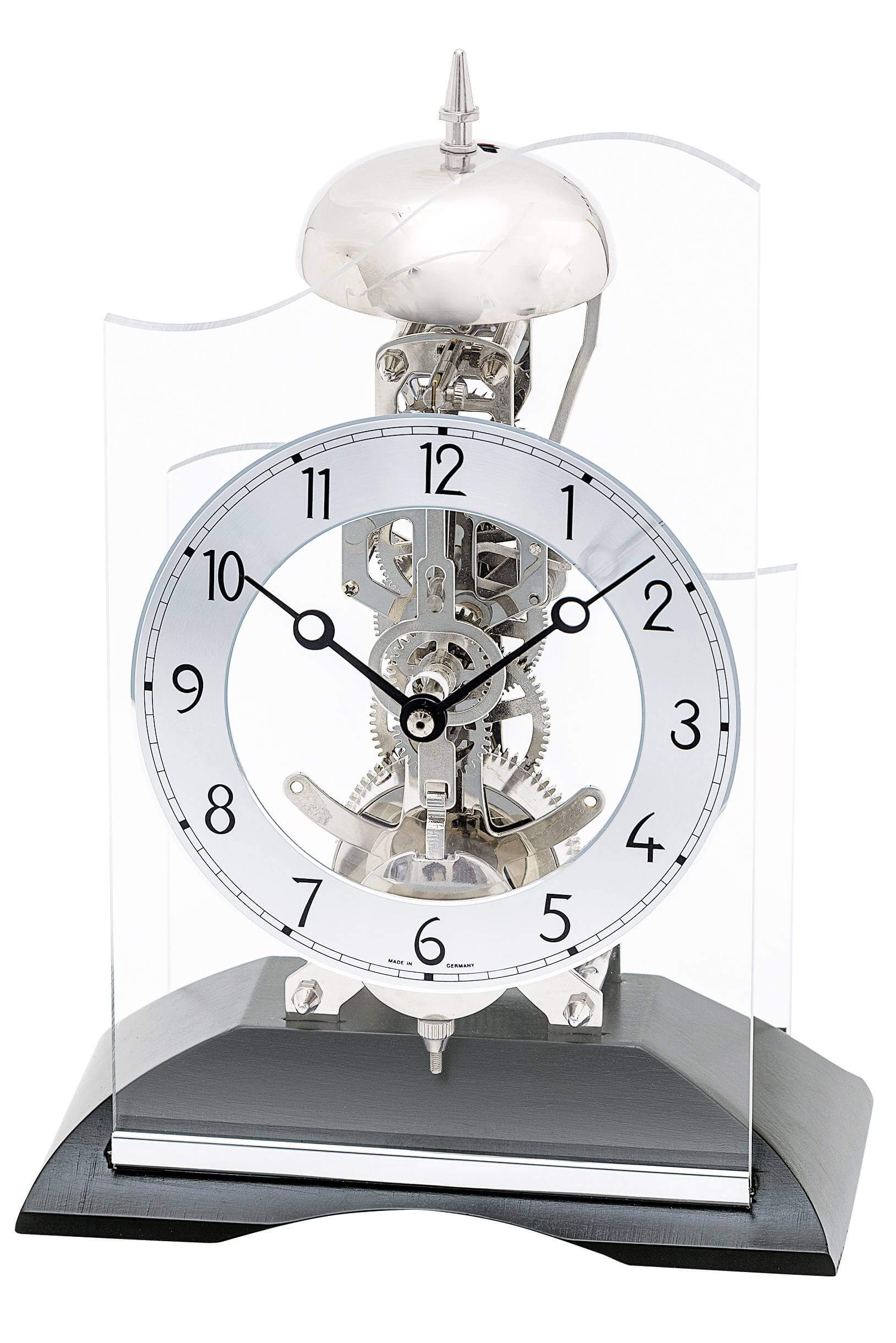 AMS Table Clock Silver Anthracite Skeleton Movement Mechanical 25cm- 1188