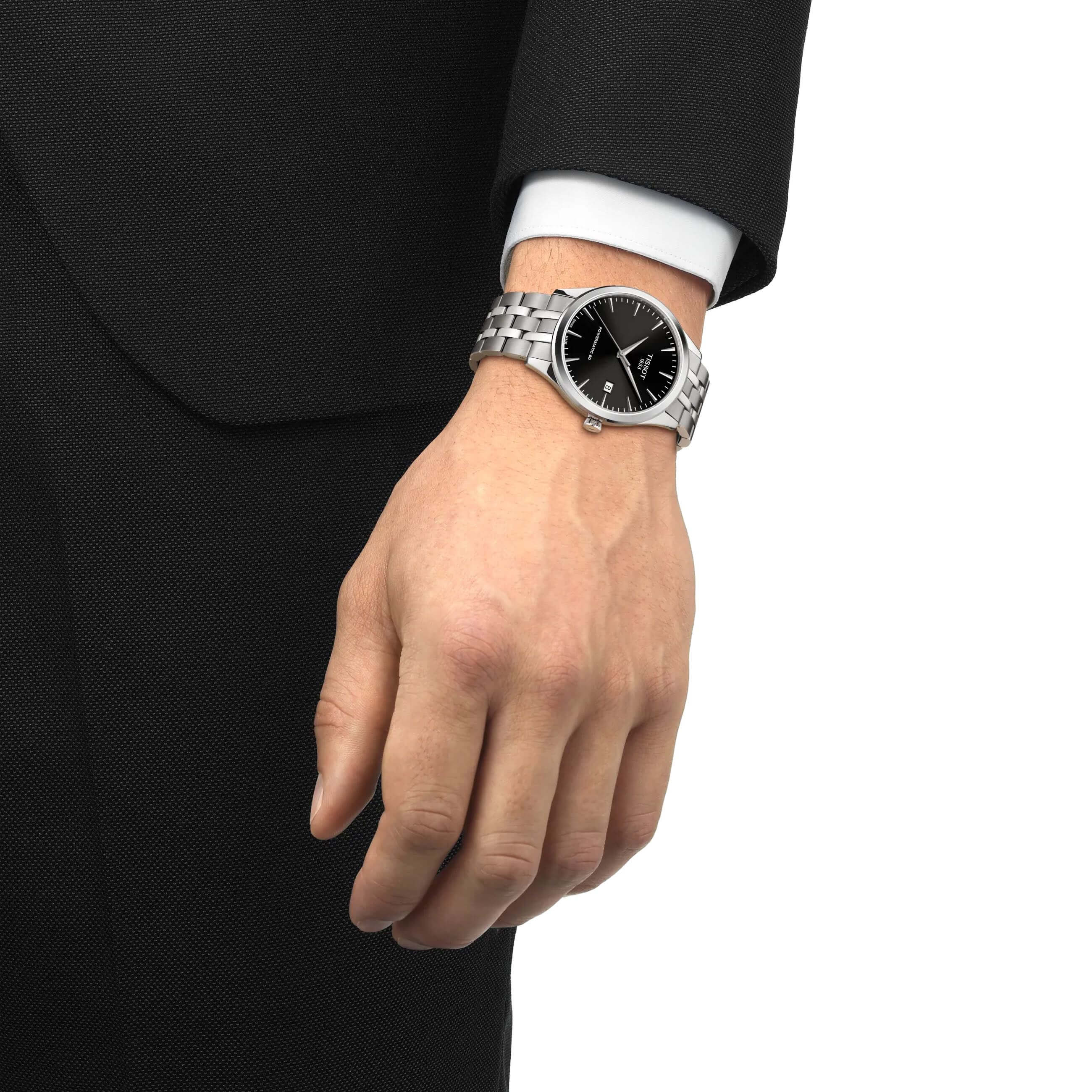 TISSOT -Classic Dream Herrenuhr Silber Schwarz Datum Saphirglas Automatik 40mm- T158.407.11.051.00