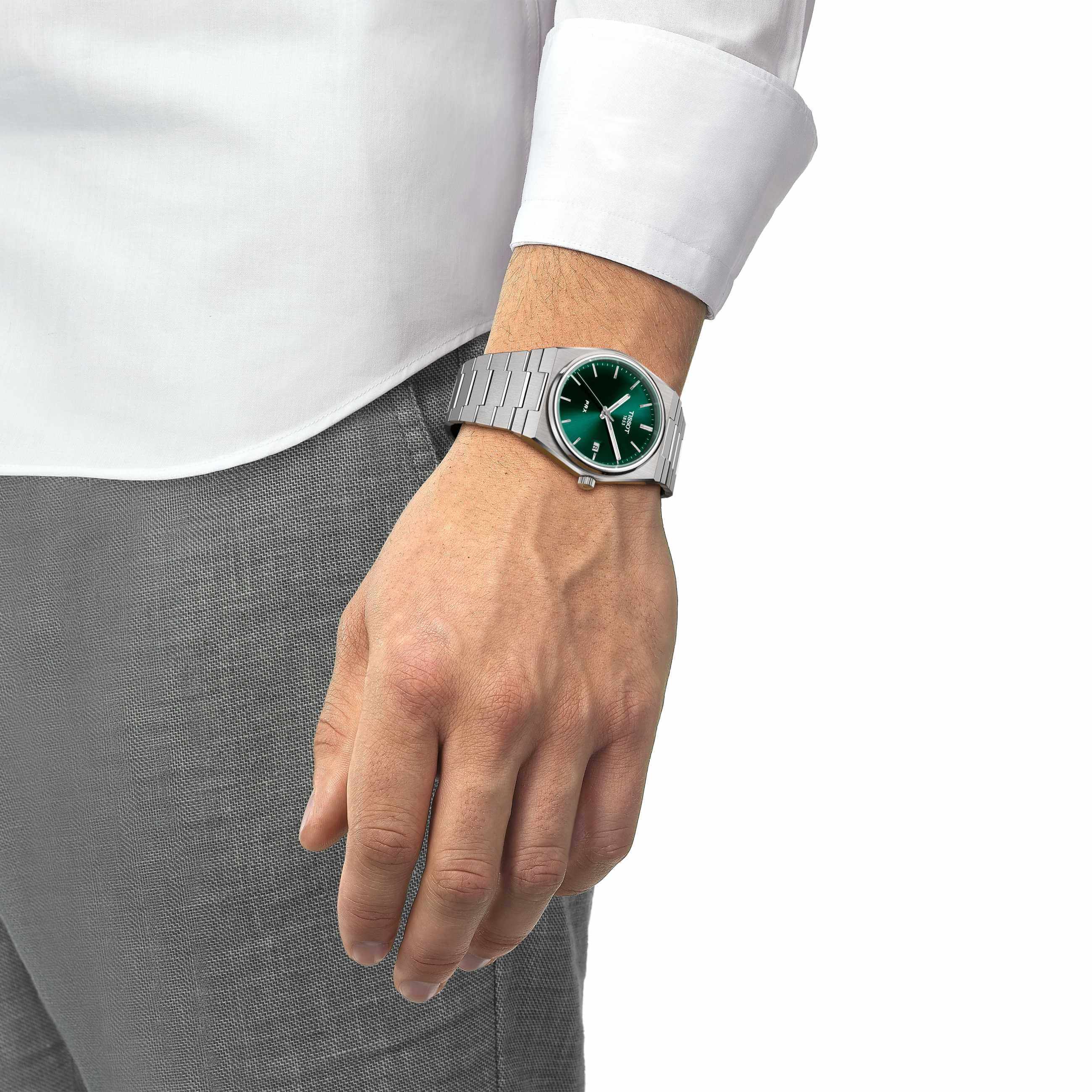 TISSOT -PRX Men's Watch Silver Green Quartz 40mm- T137.410.11.091.00