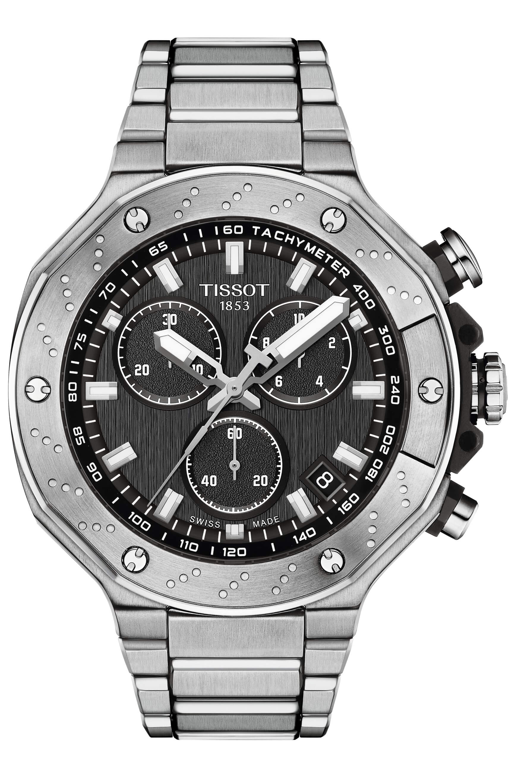 TISSOT -T-Race Chronograph Men's Watch Silver Black Quartz Sapphire Crystal 45mm- T141.417.11.051.01