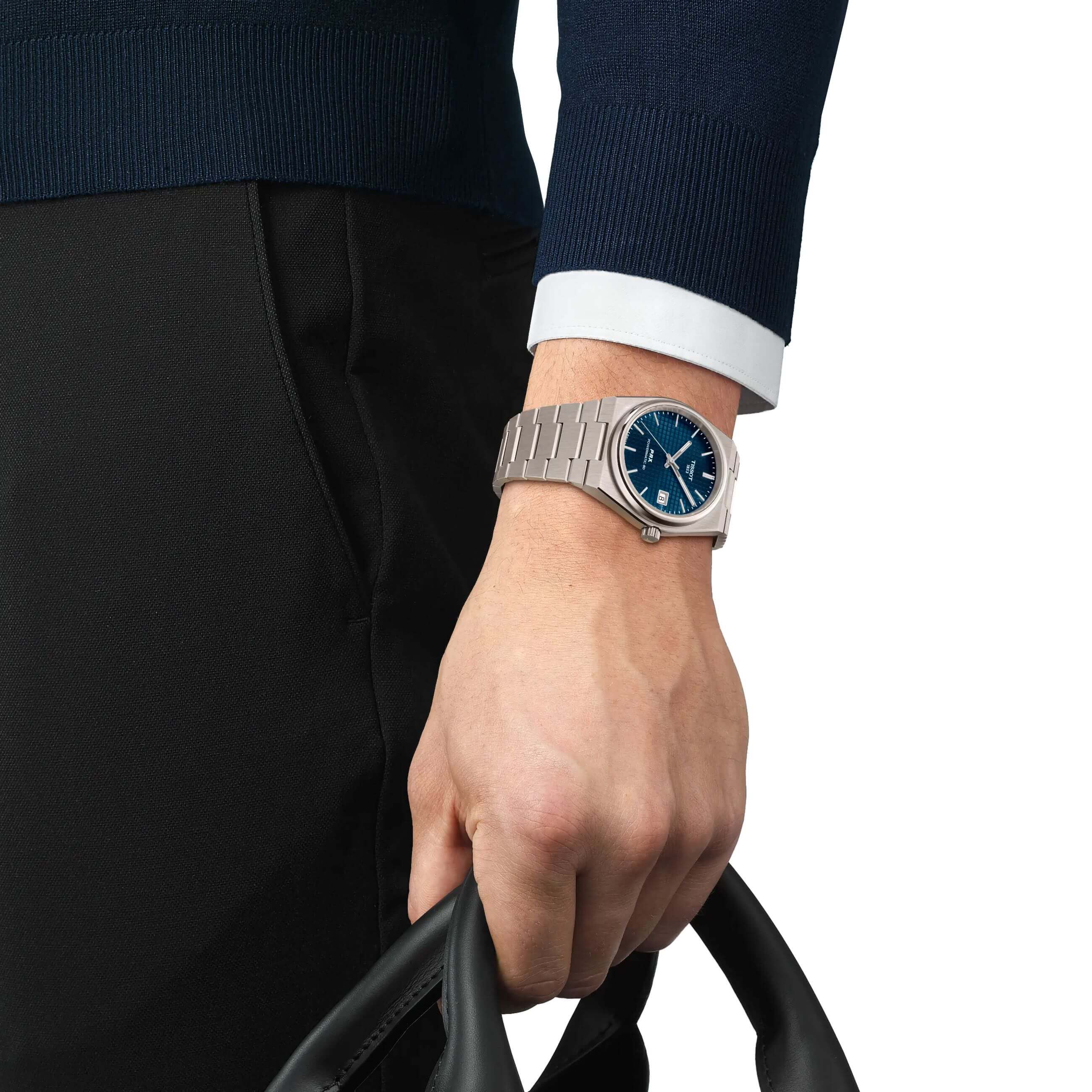 TISSOT -PRX TITAN Herrenuhr Silber Blau Datum Saphirglas Automatik 38mm- T137.807.44.041.00
