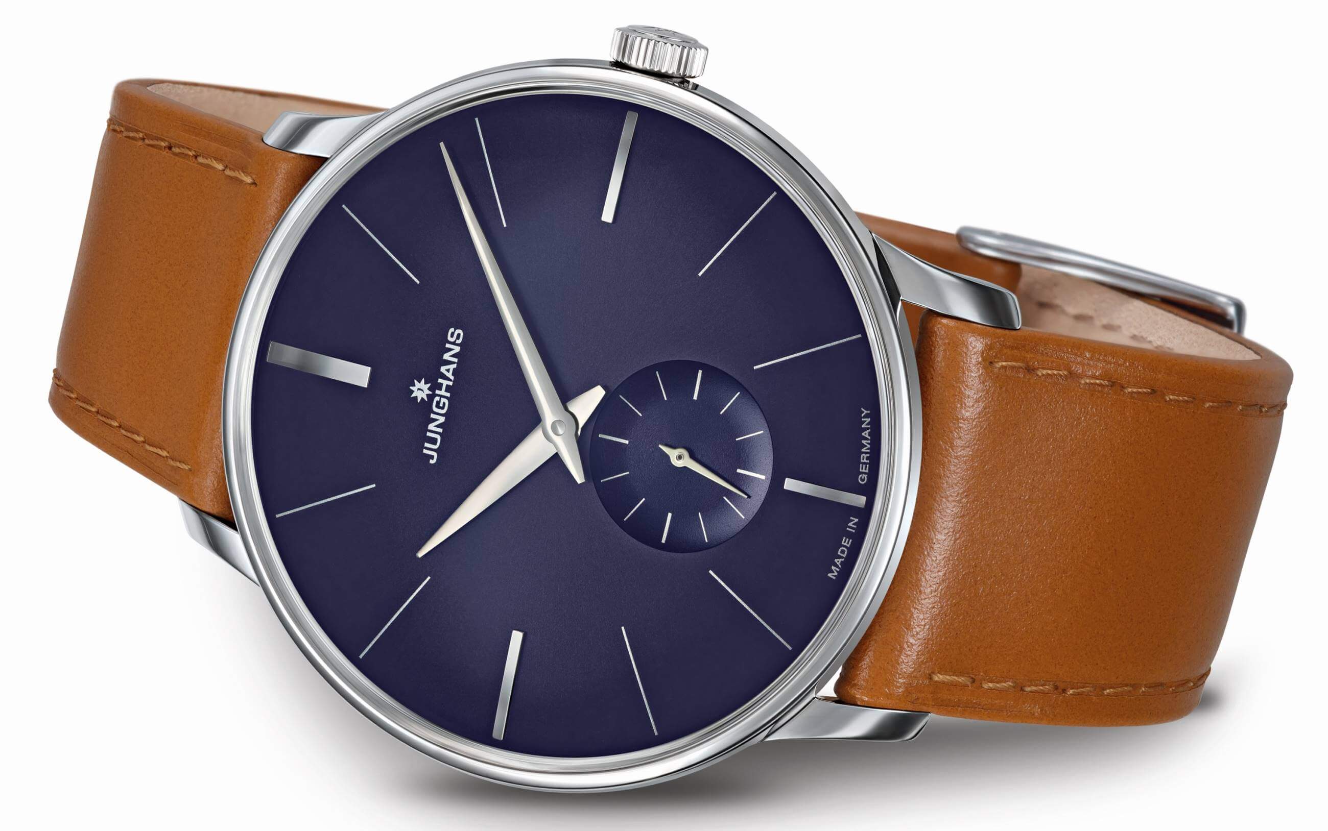 Junghans -Meister Hand-Wound Brown Blue Men's Watch Sapphire Crystal 38mm- 027/3504.02