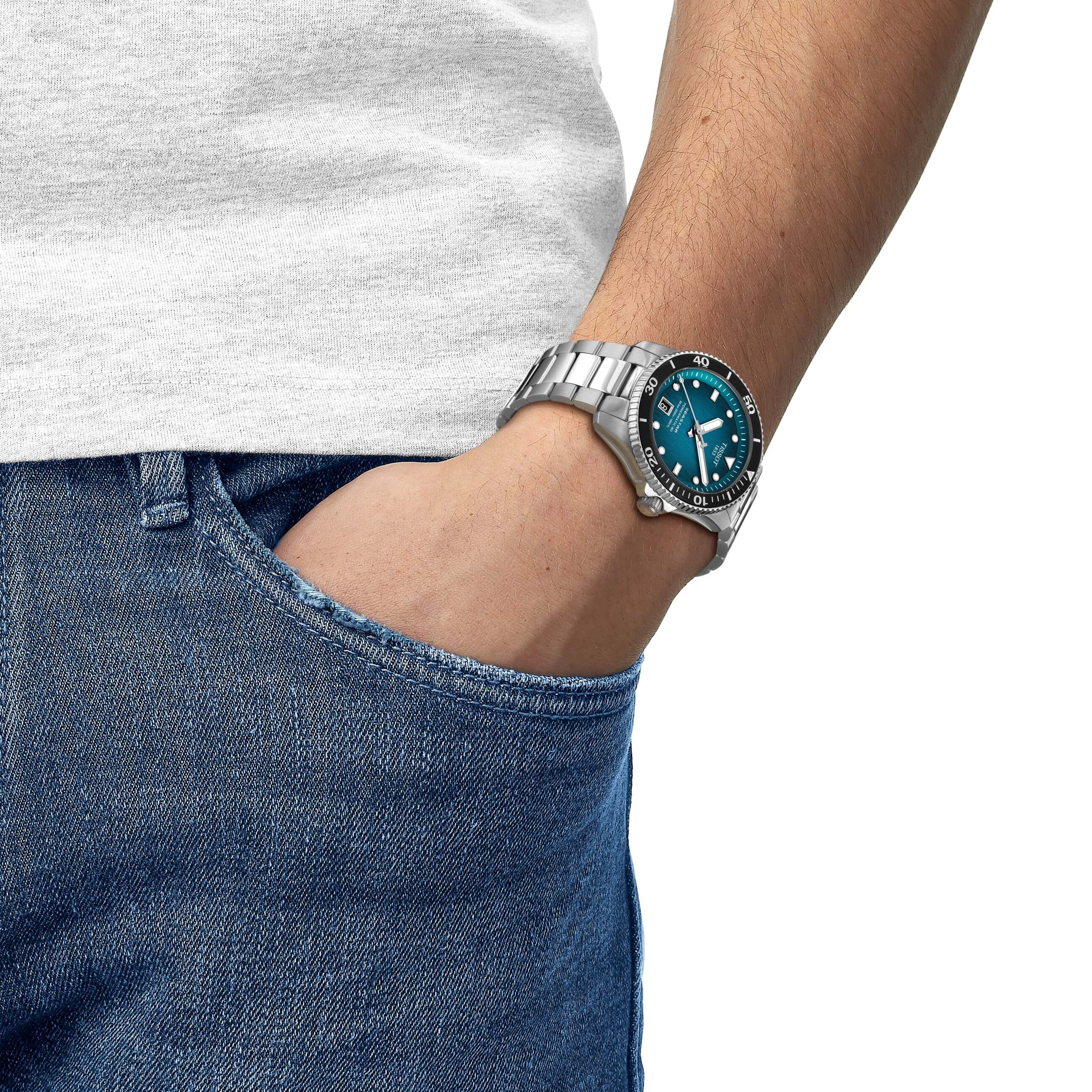 TISSOT -Seastar 1000 Powermatic 80 men's watch silver turquoise automatic sapphire crystal 40mm- T120.807.11.091.00