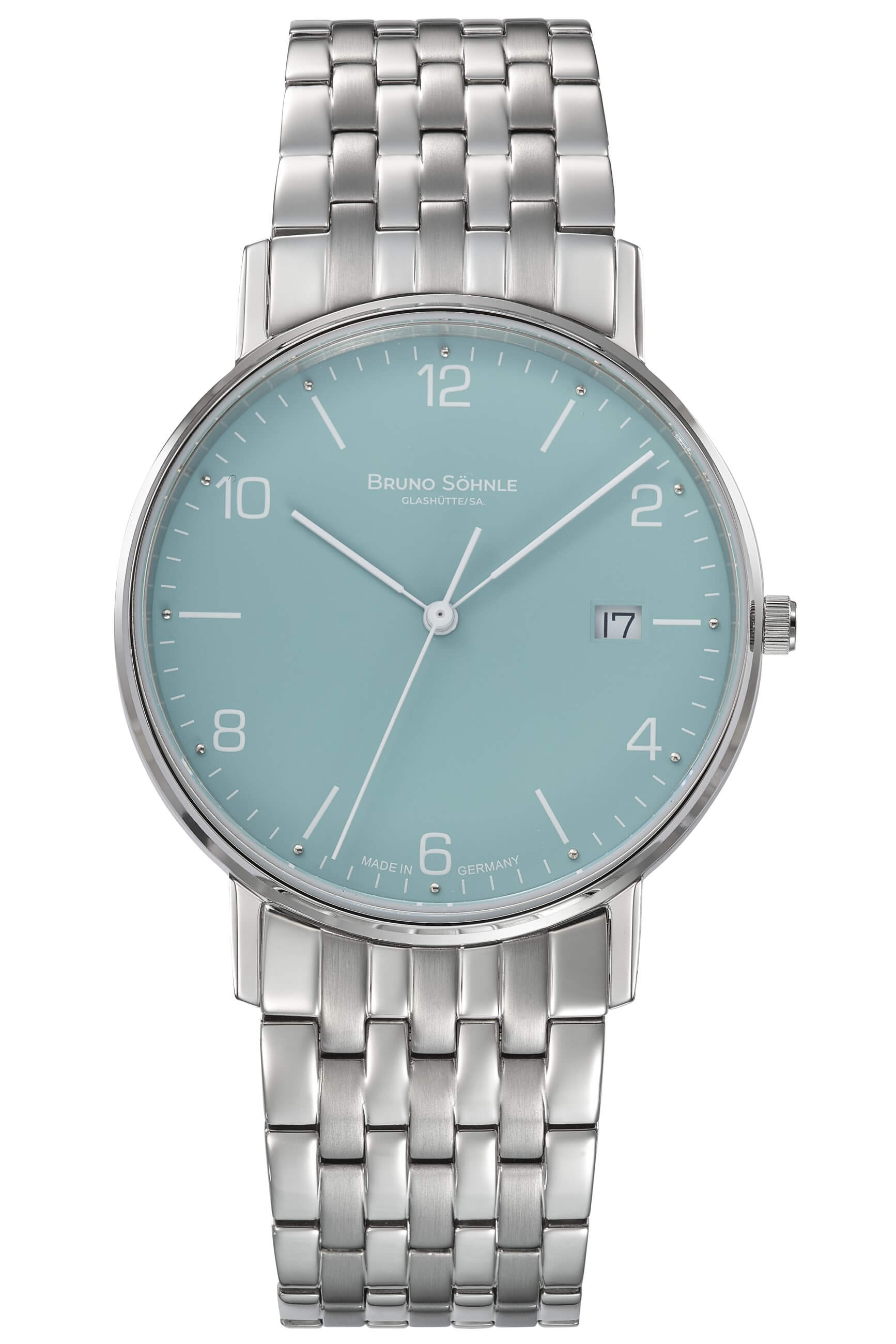 Bruno Söhnle -Rondo Herrenuhr Silber Petrol Quarz Saphirglas 38mm- 17-13105-422