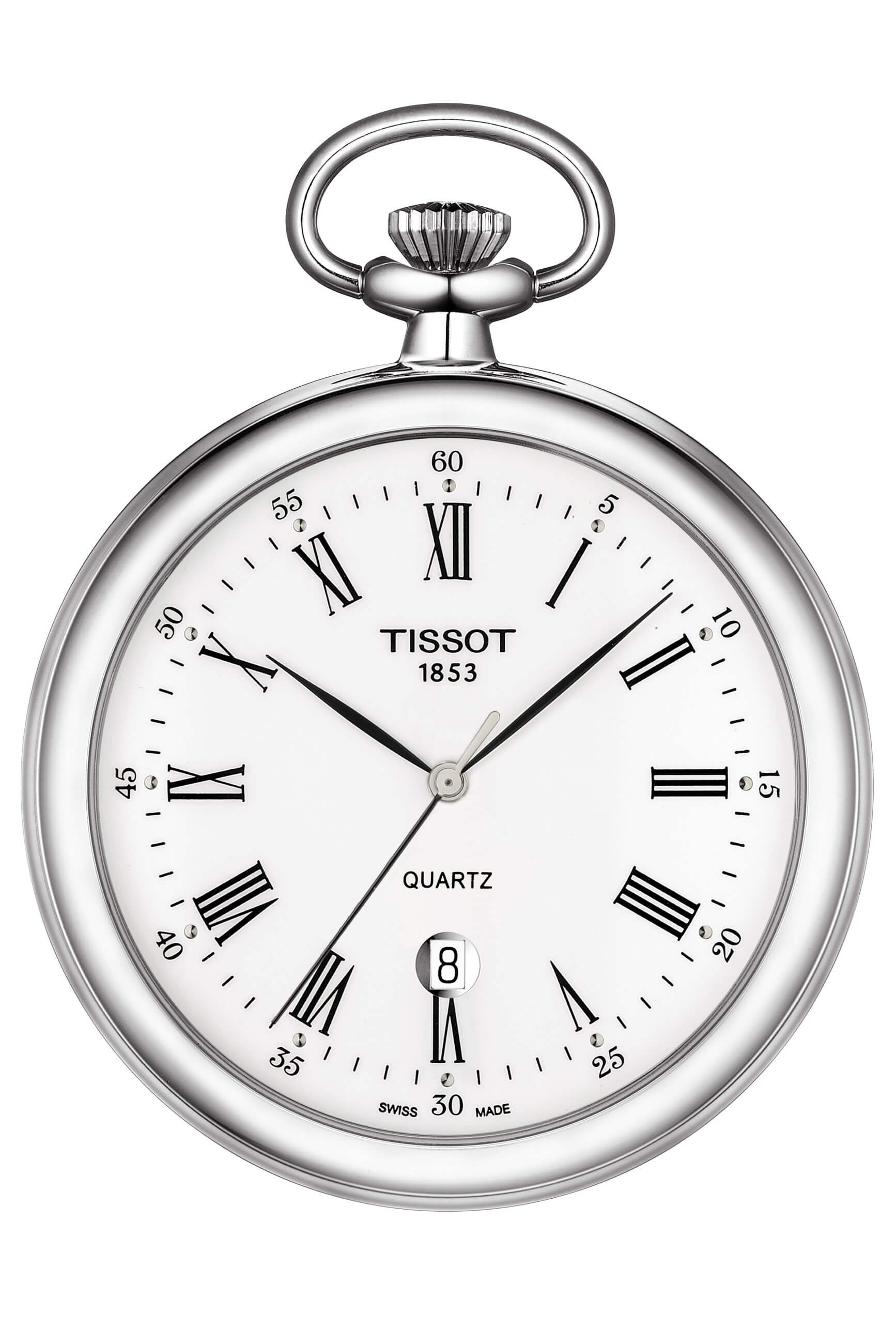 TISSOT -Lepine men's and ladies' watch silver white quartz date pocket watch 49mm- T82.6.550.13