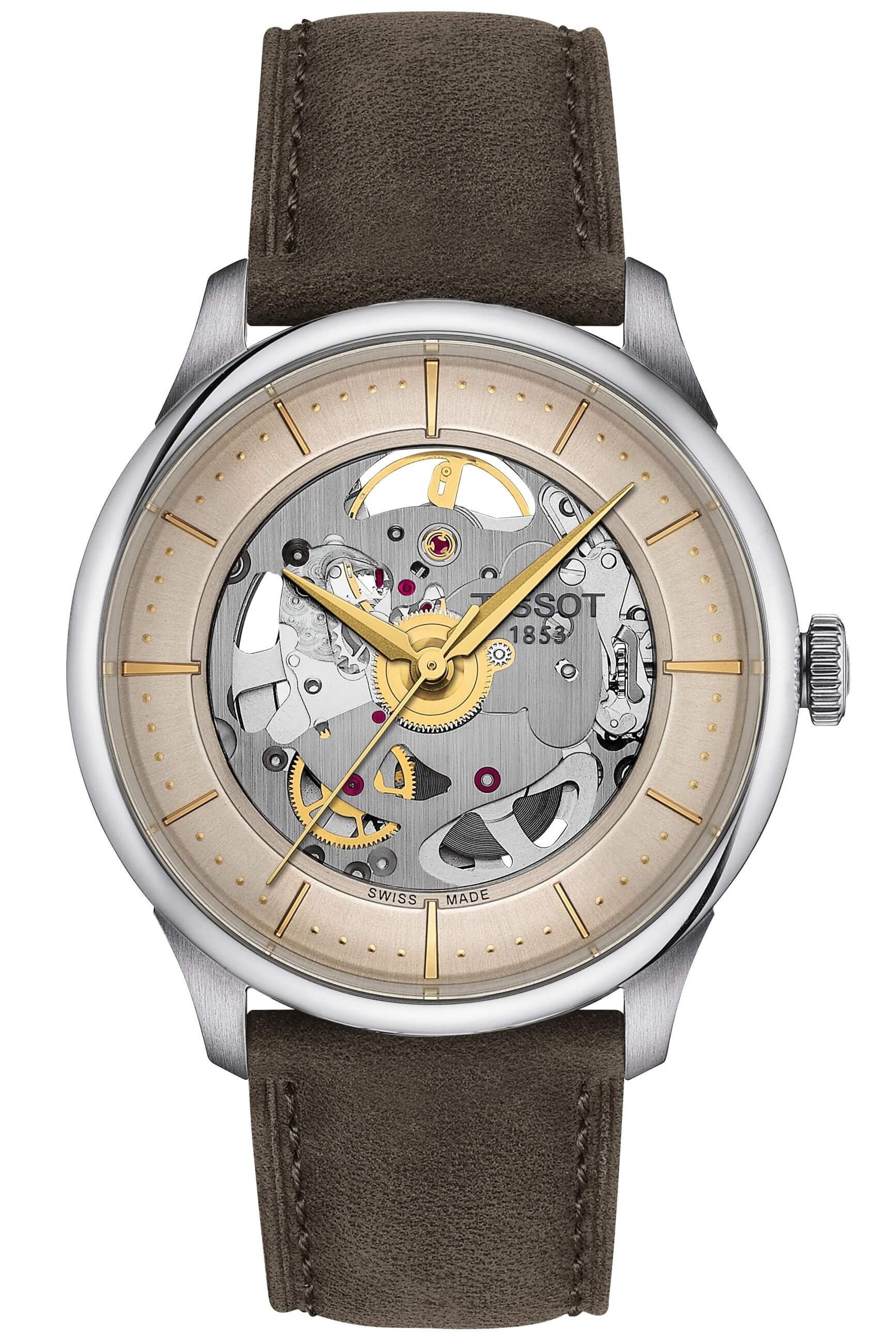 TISSOT -Chemin Des Tourelles Squelette men's watch brown-green automatic sapphire crystal 39mm- T139.836.16.261.00