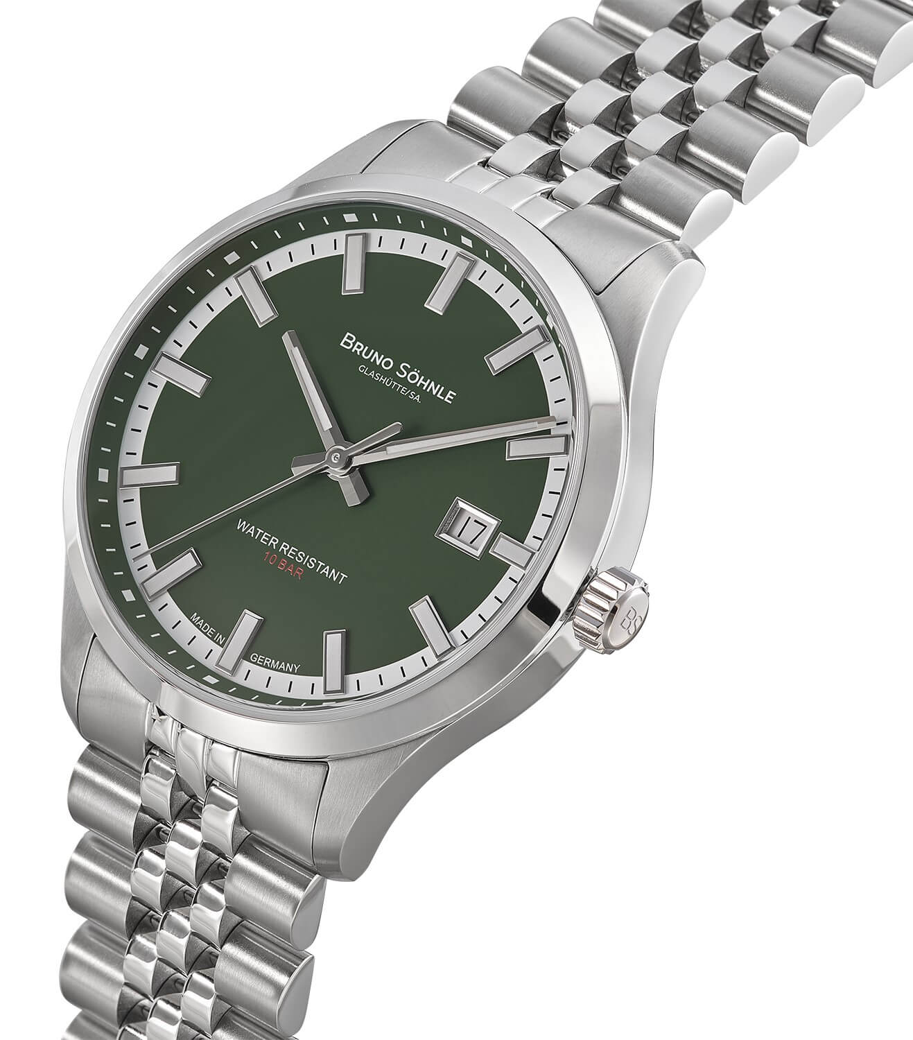 Bruno Söhnle -Turin automatic men's watch silver fir green date sapphire crystal 40mm- 17-12230-442