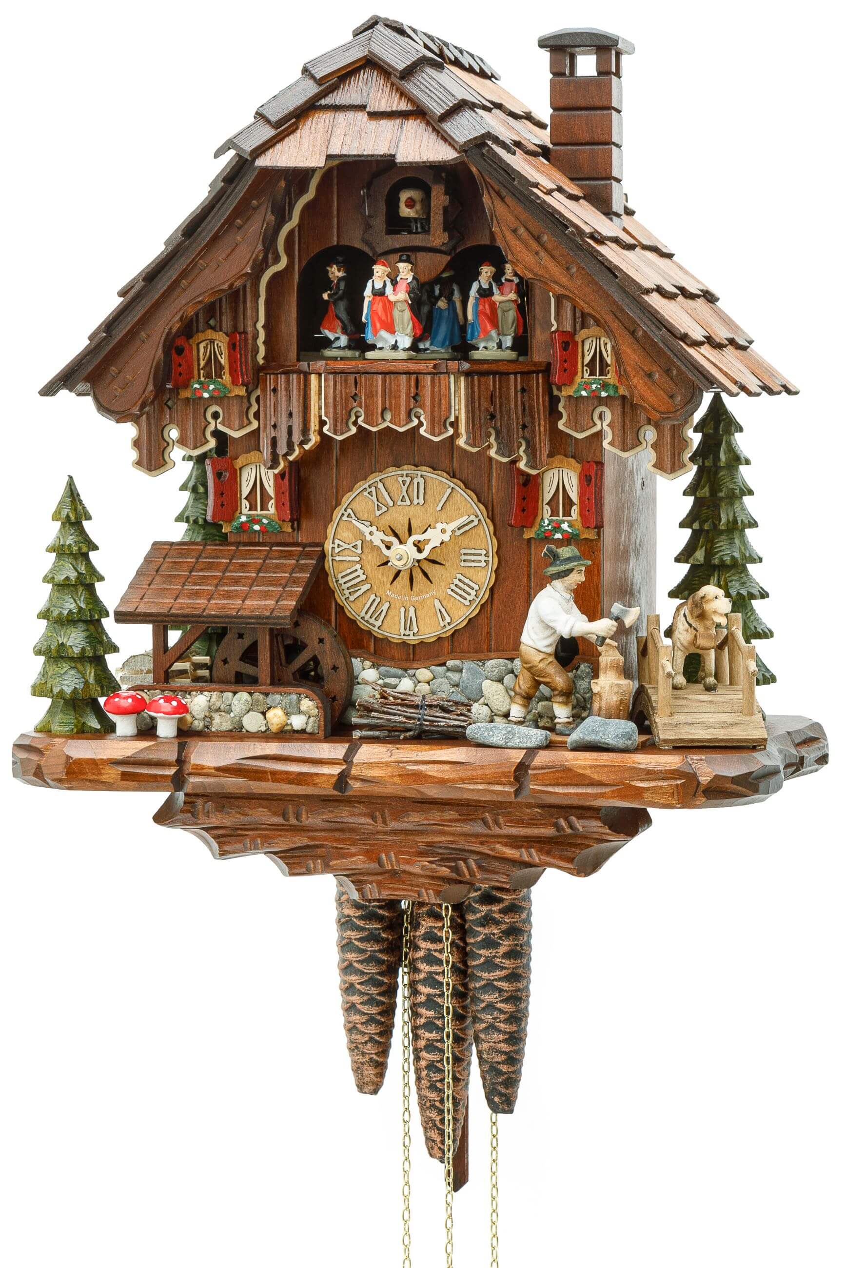 Hekas -Kuckucksuhr 1-Tag Laufwerk Musik Haus Holzhacker 32cm- 3714 EX