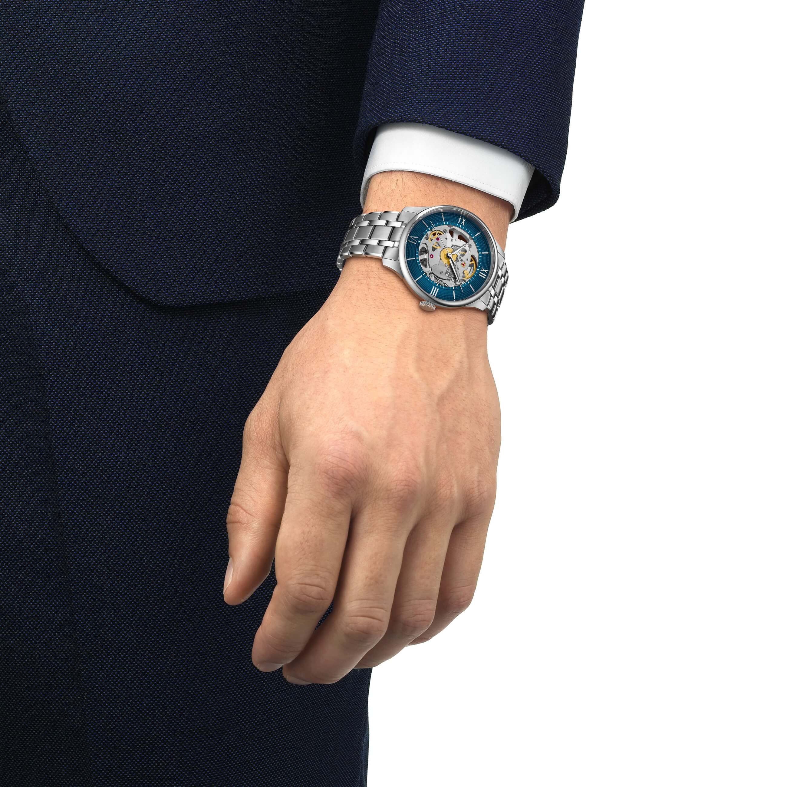 TISSOT -Chemin Des Tourelles Squelette Men's Watch Silver Blue Automatic Sapphire Crystal 39mm- T139.836.11.048.00