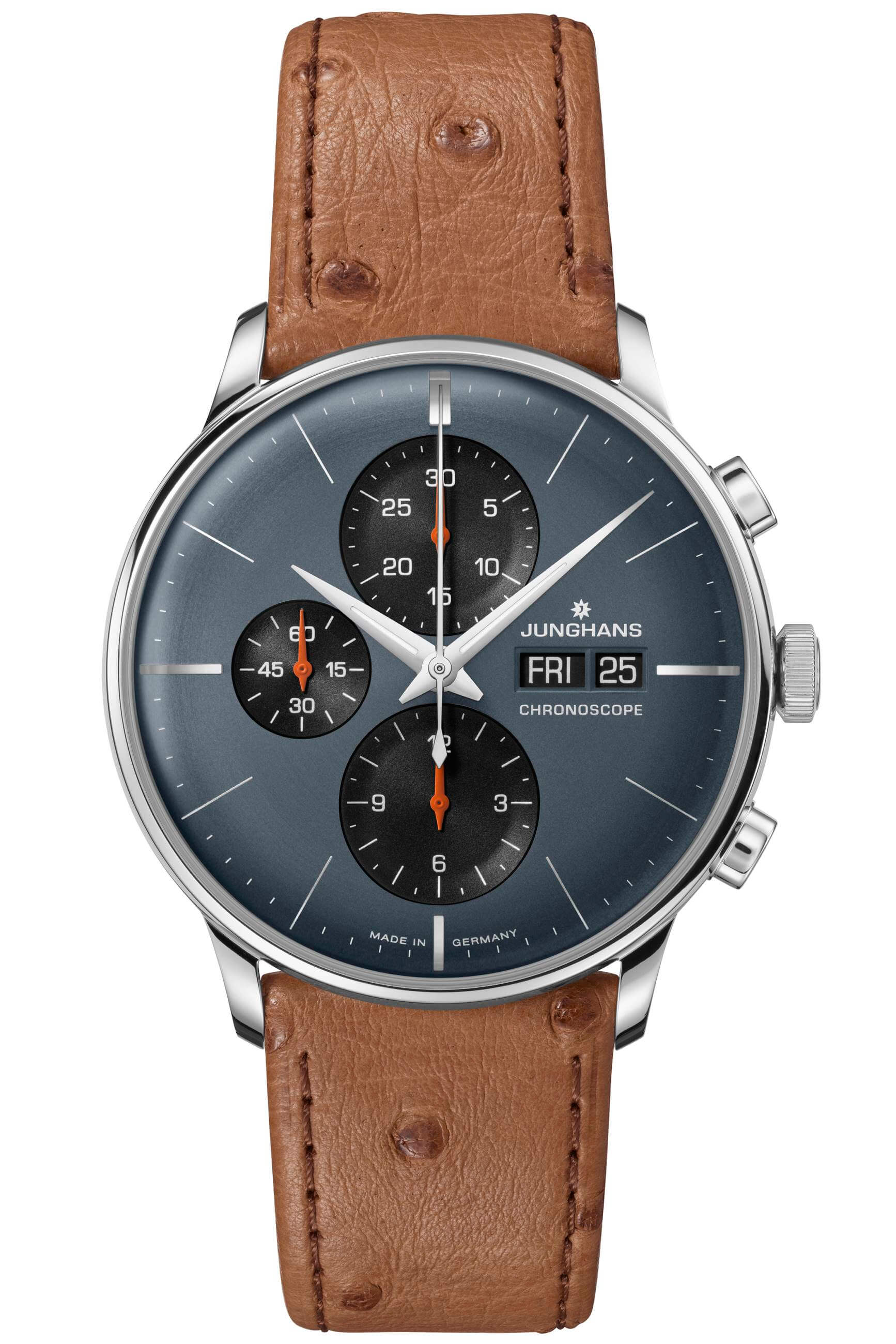 Junghans -Meister Chronoscope men's watch sapphire grey brown automatic sapphire crystal 41mm- 027/4224.02