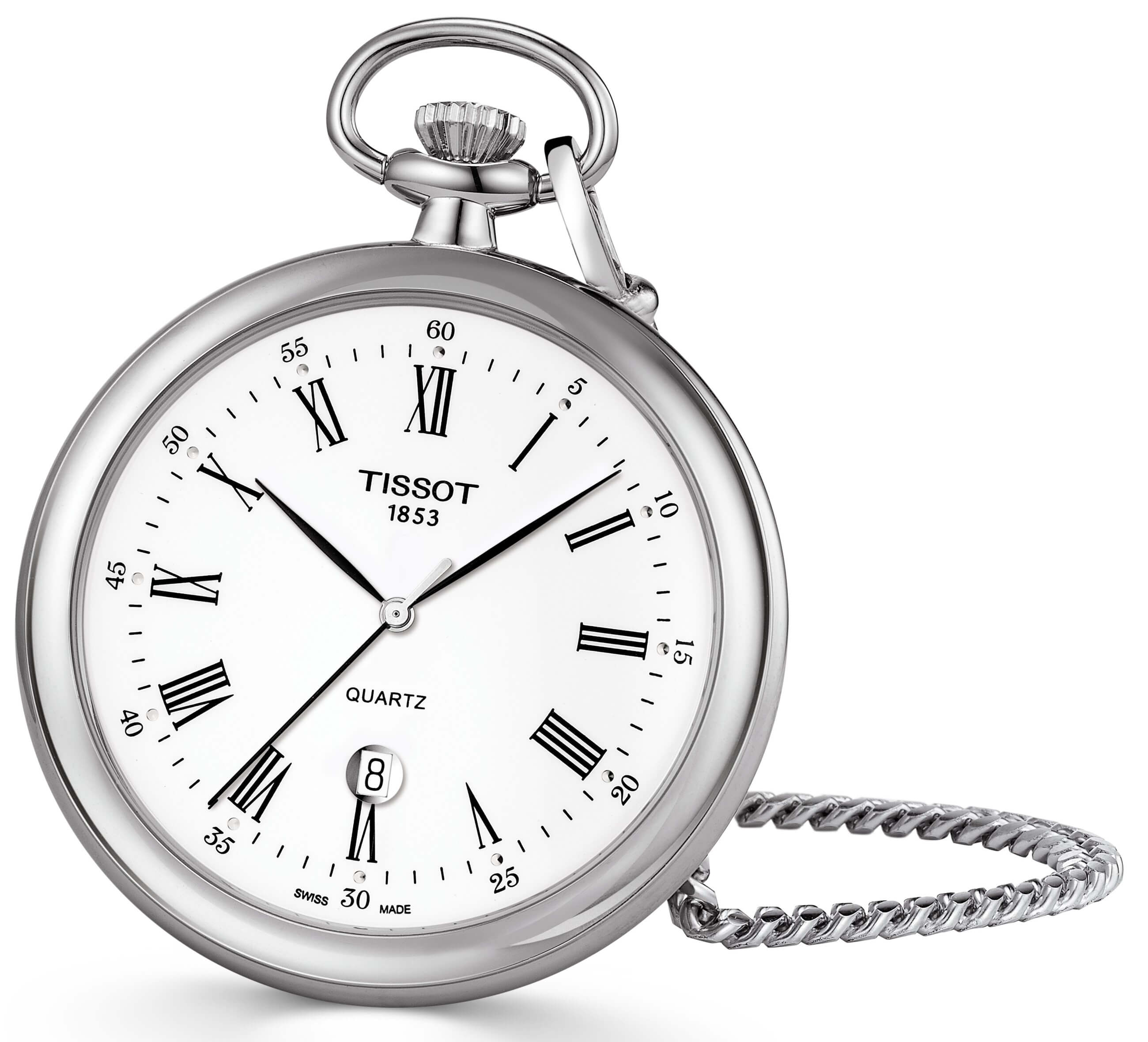TISSOT -Lepine men's and ladies' watch silver white quartz date pocket watch 49mm- T82.6.550.13
