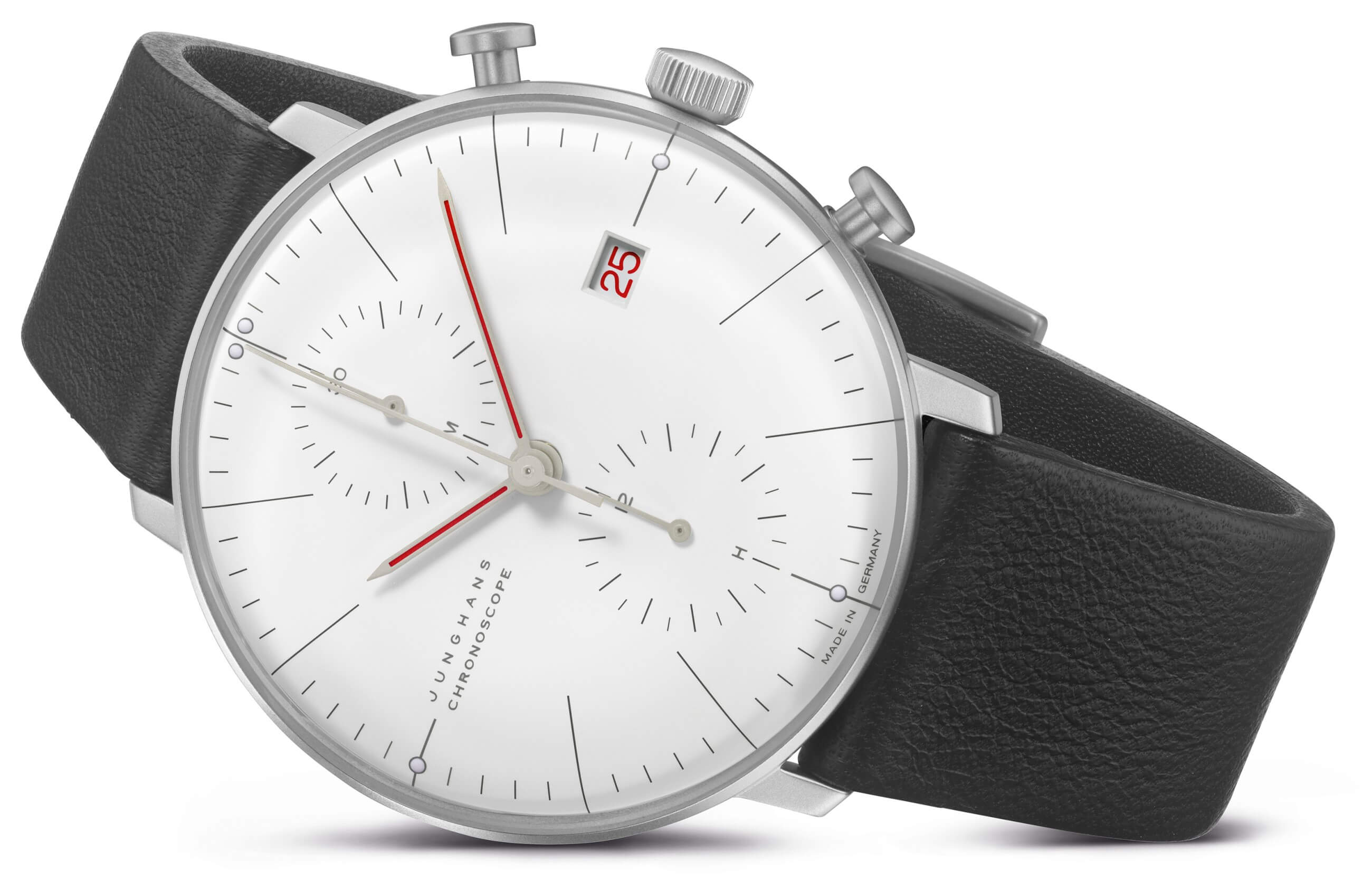 Junghans -max bill Chronoscope Bauhaus Black White Men's Watch Automatic Sapphire Crystal 40mm- 027/4303.02